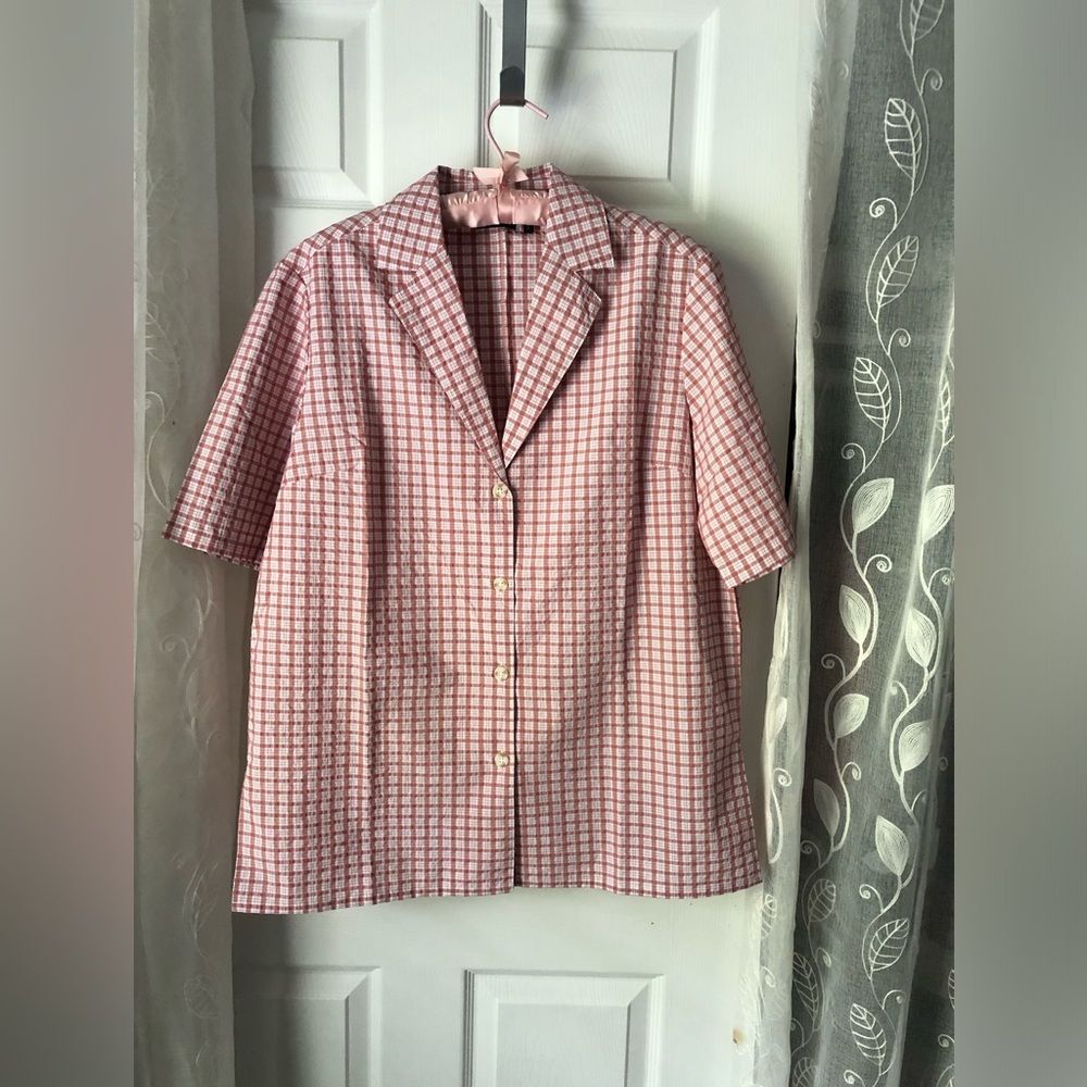 New without tag ASOS DESIGN casual bowling shirt in pink check oversized blouse